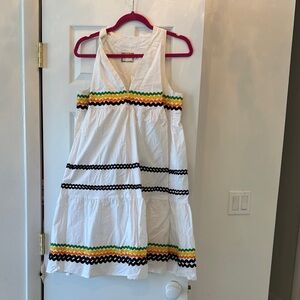 White Sleeveless Dress with Multicolor Stripes